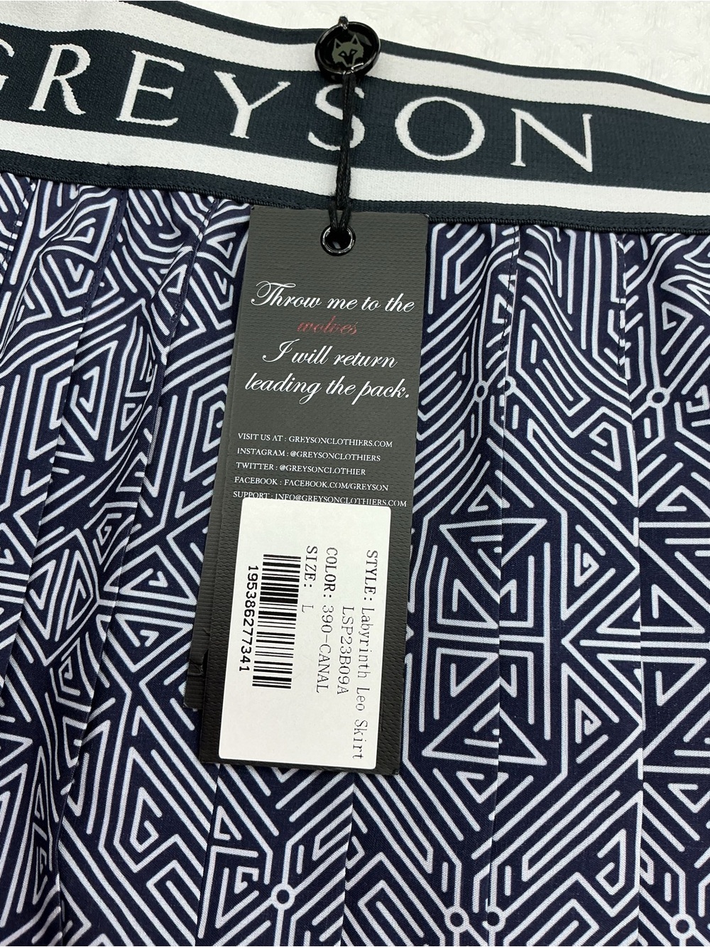 Greyson Navy & White Geometric Pleated Skater Skirt - Picture 7 of 10
